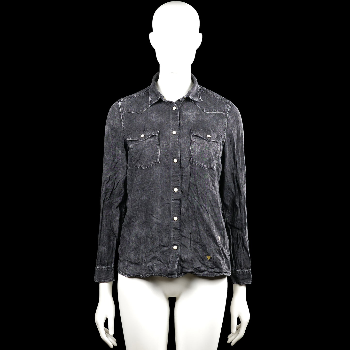 Sotch & soda - Shirt - Charcoal - Size S - Charcoal solid button-up shirt with a classic collar and long sleeves. Features two flap chest pockets with buttons, button cuffs, and a curved hem.