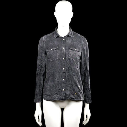 Sotch & soda - Shirt - Charcoal - Size S - Charcoal solid button-up shirt with a classic collar and long sleeves. Features two flap chest pockets with buttons, button cuffs, and a curved hem.