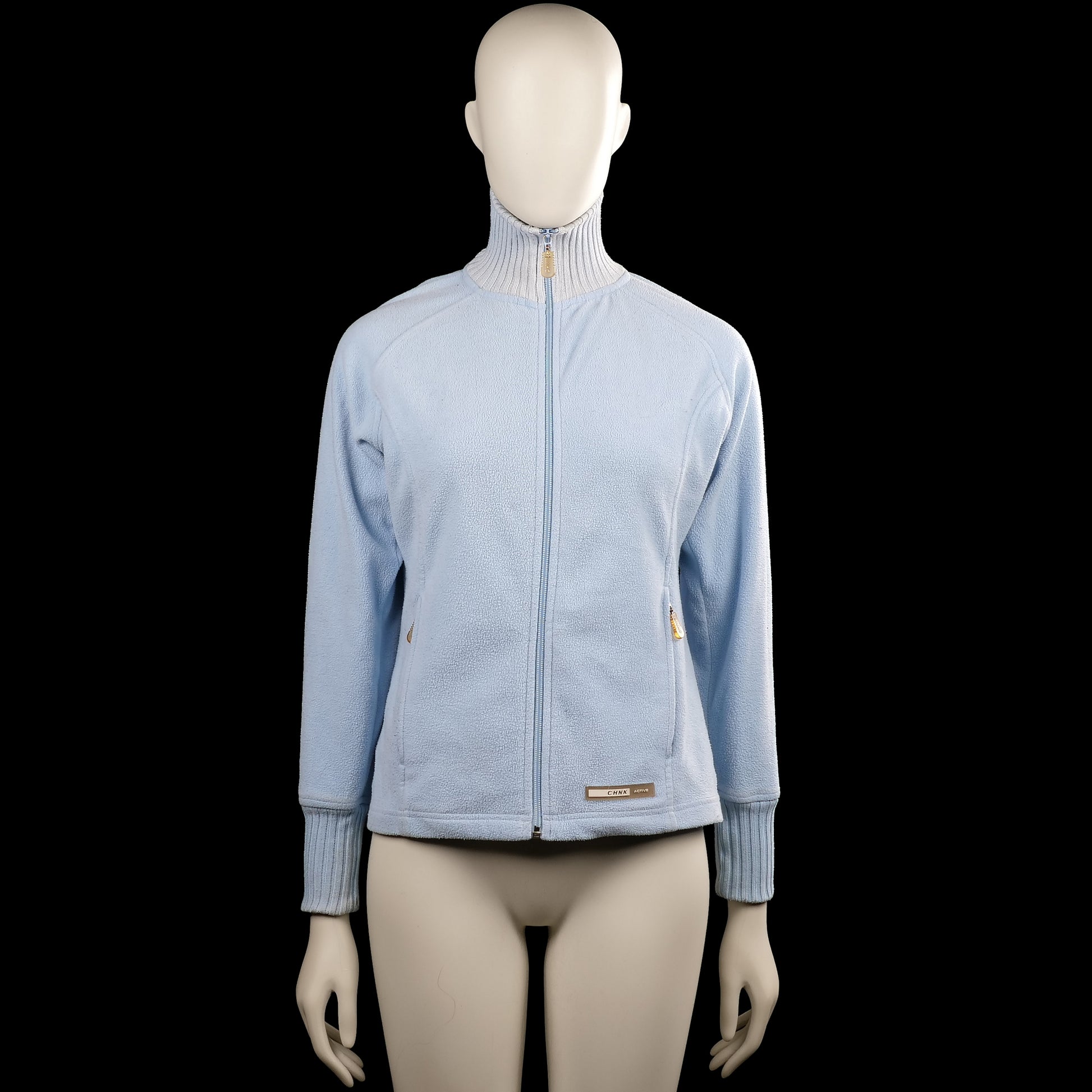 Chnk - Fleece jacket - Light Blue & Light Gray - Size 36 - Light blue solid zip-up top with a high ribbed collar and long sleeves. Features ribbed cuffs, a straight hem, and zip pockets at the sides.