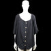 Ladies - Blouse - Black - Size 50, 52 - Black solid top with an elasticated scoop neckline and a front button placket. Features three-quarter sleeves with flared cuffs and a curved hem.