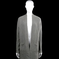 Bluoltre - Cardigan - Gray - Size S - Gray solid long-sleeve open-front cardigan with a V-neck opening and two front patch pockets. Straight hem and plain cuffs.