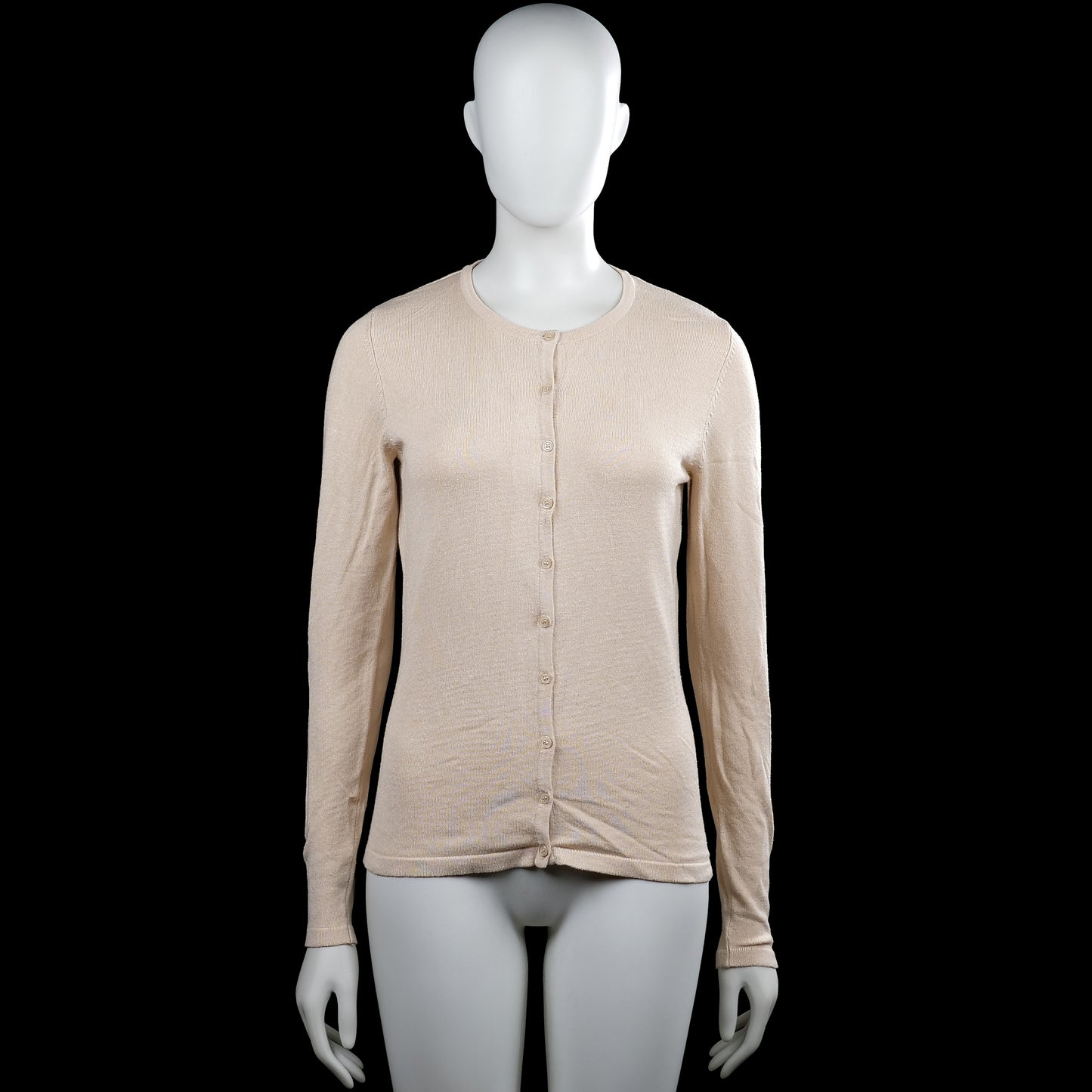 Saint - Cardigan - Beige - Size S - Beige solid cardigan with a round neck and long sleeves. Features a full button-front closure, plain cuffs, and a straight hem.