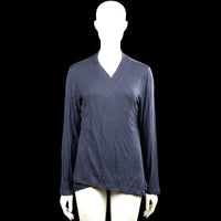 Alice bizous - Long-sleeve top - Navy - Size L - Navy solid wrap-style top with a V-neckline and long sleeves. Features plain cuffs and an asymmetrical hem.
