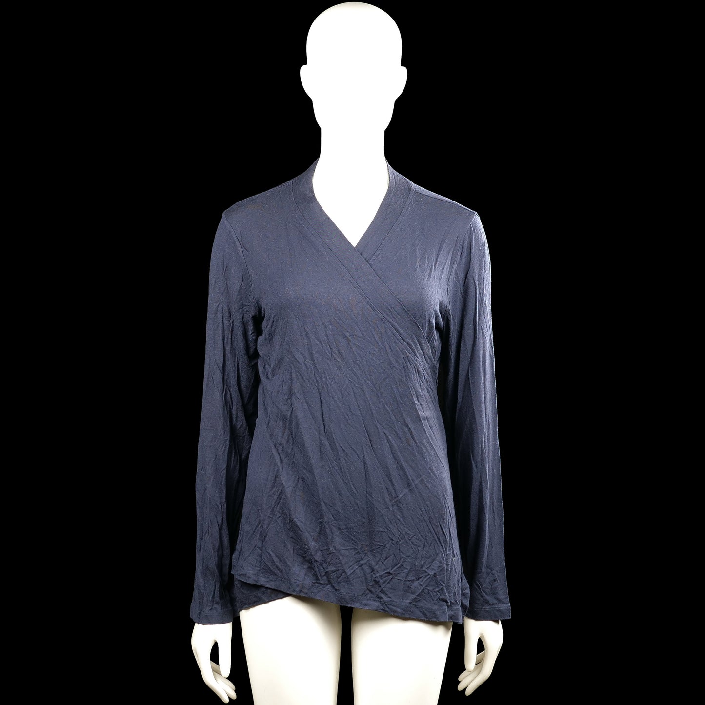 Alice bizous - Long-sleeve top - Navy - Size L - Navy solid wrap-style top with a V-neckline and long sleeves. Features plain cuffs and an asymmetrical hem.