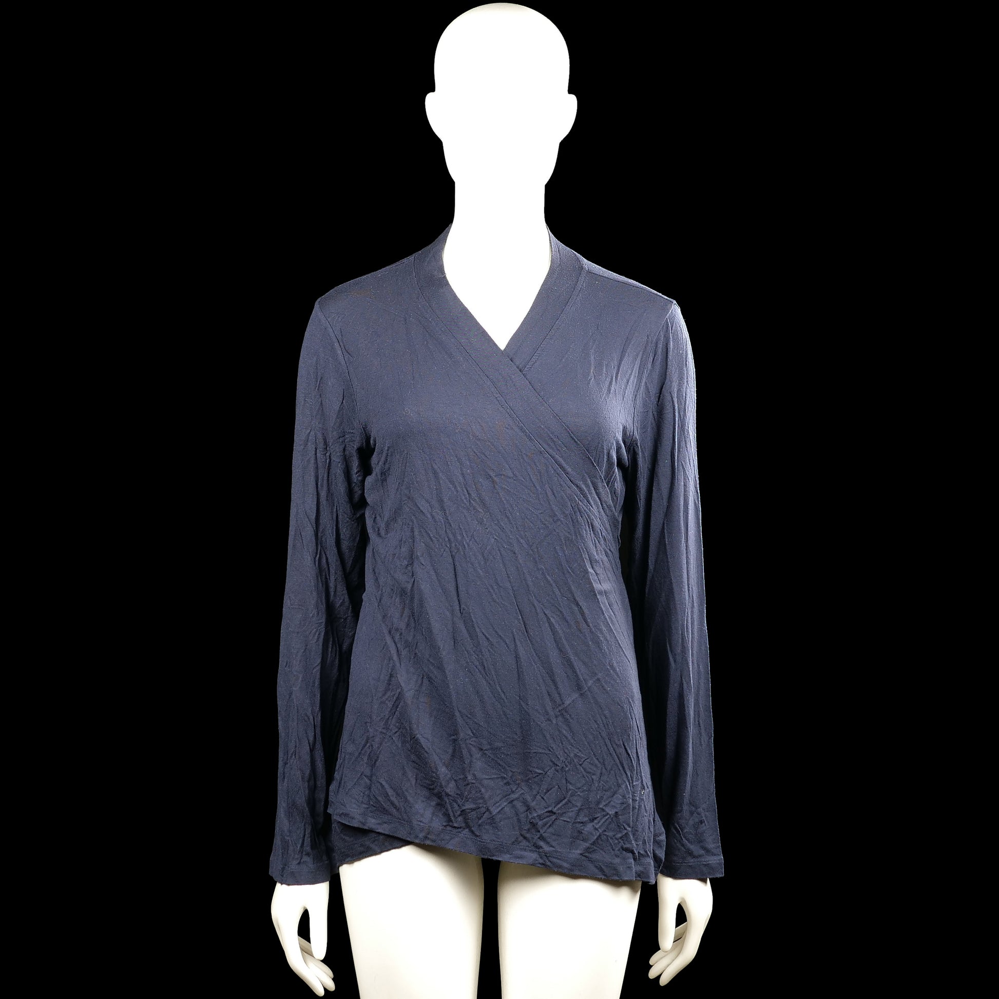Alice bizous - Long-sleeve top - Navy - Size L - Navy solid wrap-style top with a V-neckline and long sleeves. Features plain cuffs and an asymmetrical hem.