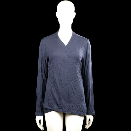 Alice bizous - Long-sleeve top - Navy - Size L - Navy solid wrap-style top with a V-neckline and long sleeves. Features plain cuffs and an asymmetrical hem.
