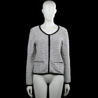 Cubus - Blazer - White & Black - Size 40 - White and black striped jacket with a round neckline and a front zip closure. Long sleeves with plain cuffs, straight hem, and two front pockets.