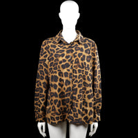 Shirt - Camel & Black - Size XL - Camel and black leopard-pattern button-up top with a classic collar and long sleeves. Features button cuffs and a straight hem.