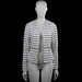 Miss etam - Blazer - White & Navy - Size 36 - White and navy striped open-front jacket with a round neckline and long sleeves. Features two vertical zip pockets at the front and a straight hem with plain cuffs.