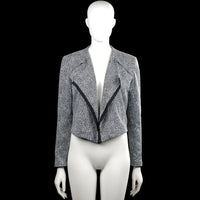 Vero Moda - Blazer - Gray & Black - Size 36 - Gray and black printed open-front jacket with a V-neckline and black trim along the front. Long sleeves with plain cuffs and an asymmetrical hem.