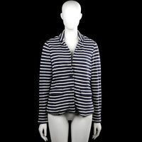 Lindex Holly & Whyte - Blazer - Navy & White - Size M - Navy and white striped jacket with a classic collar and long sleeves with button cuffs. Features a button front closure, two front flap pockets, and a straight hem.