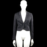 H&M Divided - Blazer - Black - Size 36 - Black solid blazer with a V-neckline and notched lapels, featuring a single-button front closure. Long sleeves with plain cuffs and a curved hem.