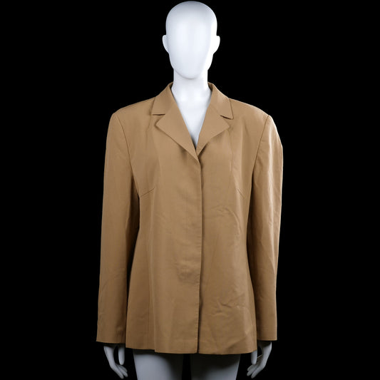 Taifun - Blazer - Camel - Size 44 - Camel solid long-sleeve jacket with a V-neckline and wide notched lapels. Straight hem and plain cuffs with a center front closure.