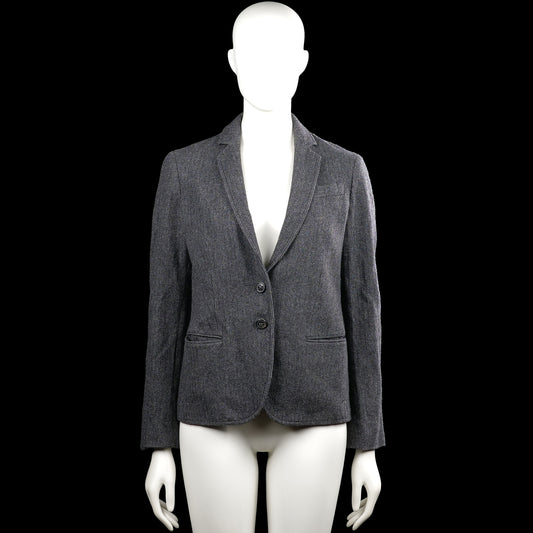 Massimo dutti - Blazer - Gray - Size S - Gray solid blazer with a V-neck lapel collar and long sleeves with button cuffs. Features a front button closure, flap pockets, and a straight hem.