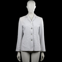 H&M - Blazer - White - Size 34 - White solid jacket with a classic collar and long sleeves with button cuffs. Features a front button closure, two front welt pockets, and a straight hem.