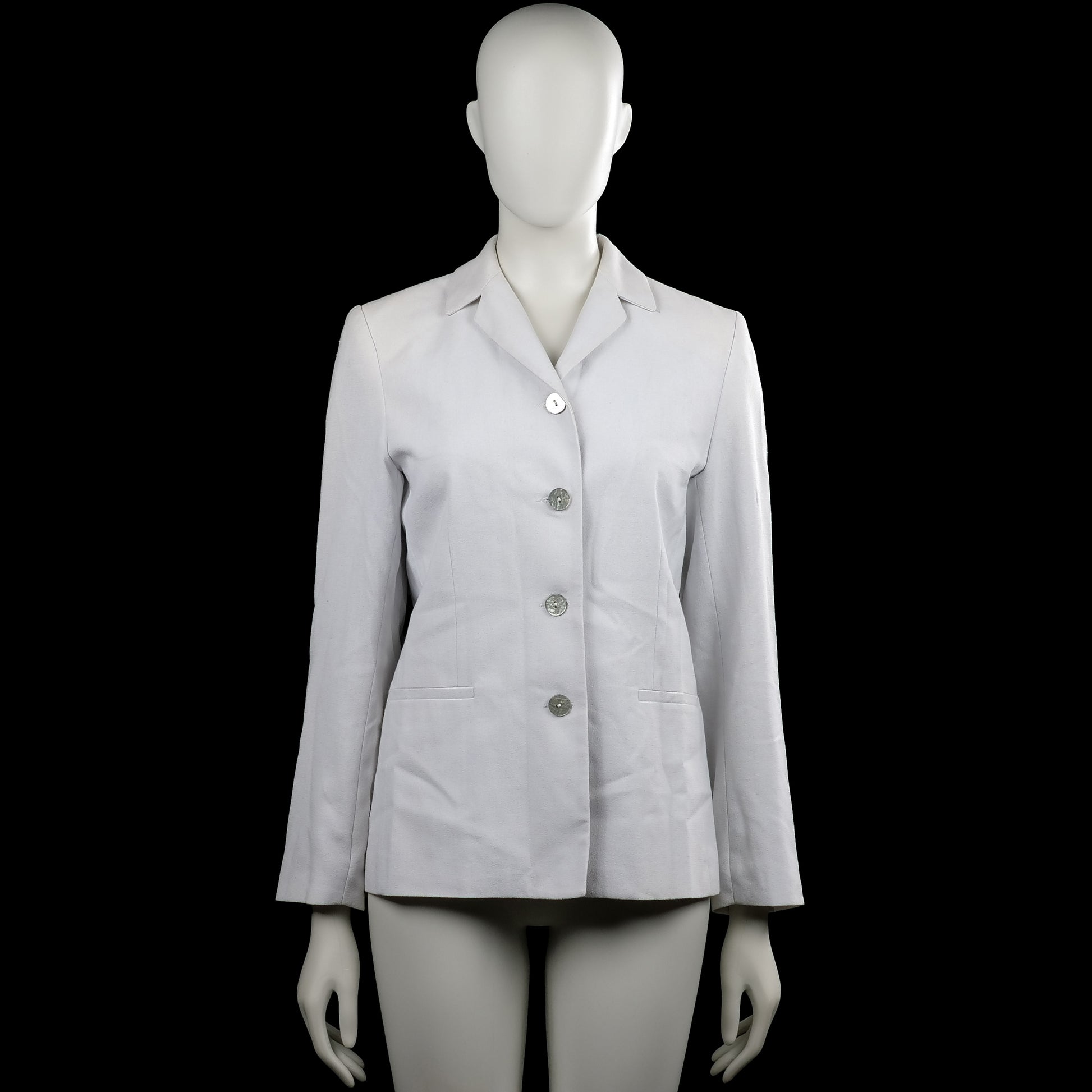 H&M - Blazer - White - Size 34 - White solid jacket with a classic collar and long sleeves with button cuffs. Features a front button closure, two front welt pockets, and a straight hem.