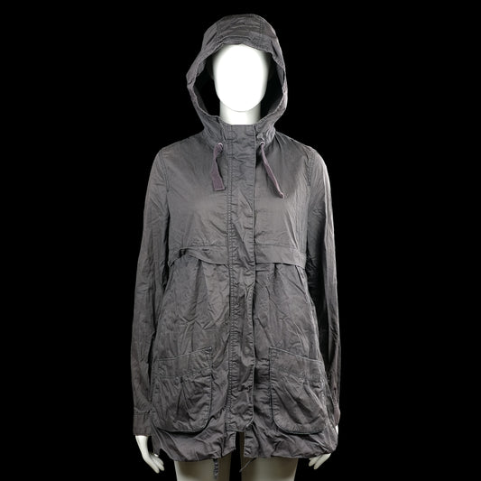 H&m logg - Parka - Charcoal - Size 38 - Charcoal solid hooded jacket with long sleeves and a front closure covered by a placket. Features a drawstring hood and large front patch pockets.