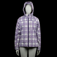 Catmandoo /ah - Windbreaker - Purple & White - Size 38 - Purple and white checked hooded jacket with a full-length front zip closure. Long sleeves with plain cuffs, straight hem, and zippered front pockets.