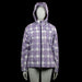 Catmandoo /ah - Windbreaker - Purple & White - Size 38 - Purple and white checked hooded jacket with a full-length front zip closure. Long sleeves with plain cuffs, straight hem, and zippered front pockets.