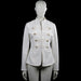 Beauty - Blazer - White - Size XL - White solid jacket with a mock neck and long sleeves with plain cuffs. Features decorative braid detailing with gold-tone buttons on the front, front slit pockets, and a curved hem.