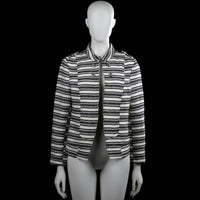 Only one - Blazer - White & Black - Size 42 - Black and white striped jacket with a classic collar and long sleeves. Features a straight hem, plain cuffs, and a front button closure.