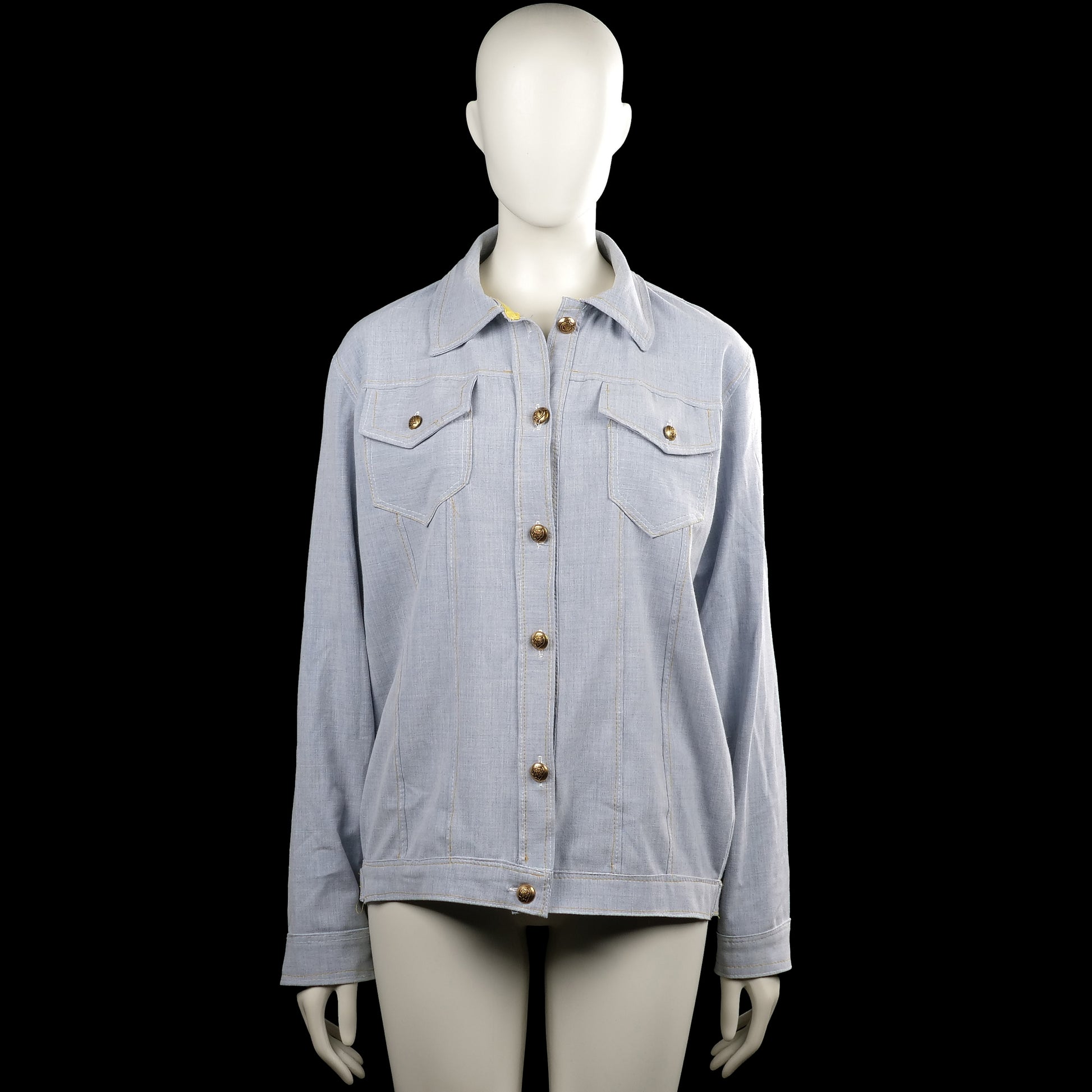 Trucker jacket - Light Blue - Size M - Light blue solid jacket with a classic collar and a button-up front. Features long sleeves with button cuffs, two buttoned chest flap pockets, and a straight hem.