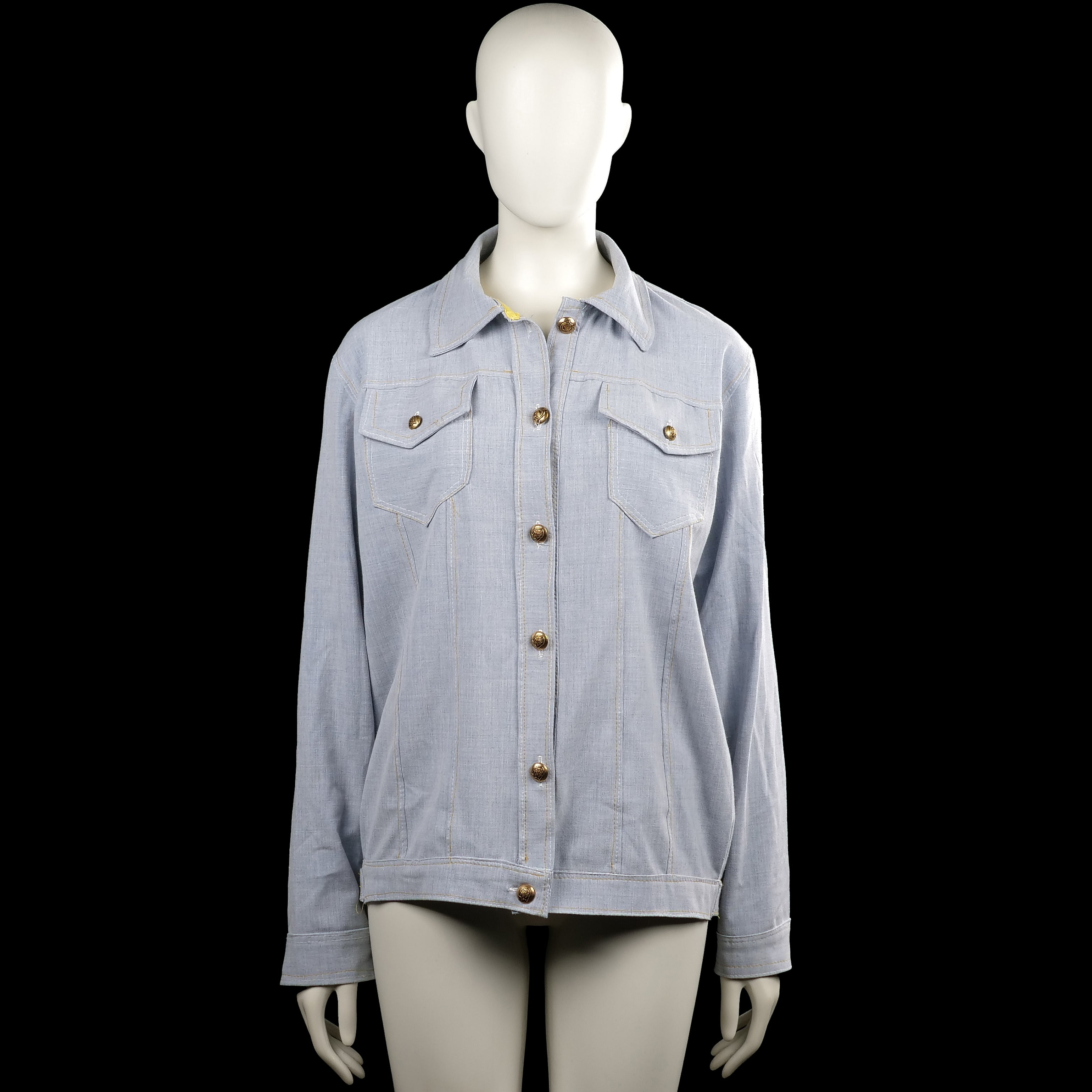 Trucker jacket - Light Blue - Size M - Light blue solid jacket with a classic collar and a button-up front. Features long sleeves with button cuffs, two buttoned chest flap pockets, and a straight hem.
