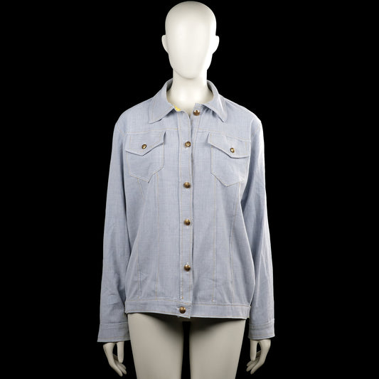 Trucker jacket - Light Blue - Size M - Light blue solid jacket with a classic collar and a button-up front. Features long sleeves with button cuffs, two buttoned chest flap pockets, and a straight hem.