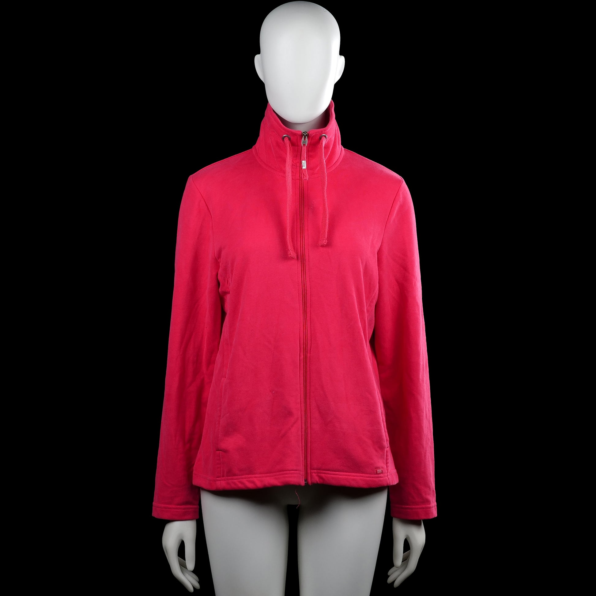 Cecil - Hoodie - Pink - Size M - Pink solid zip-up top with a high neck and drawstrings. Long sleeves with plain cuffs and a straight hem.