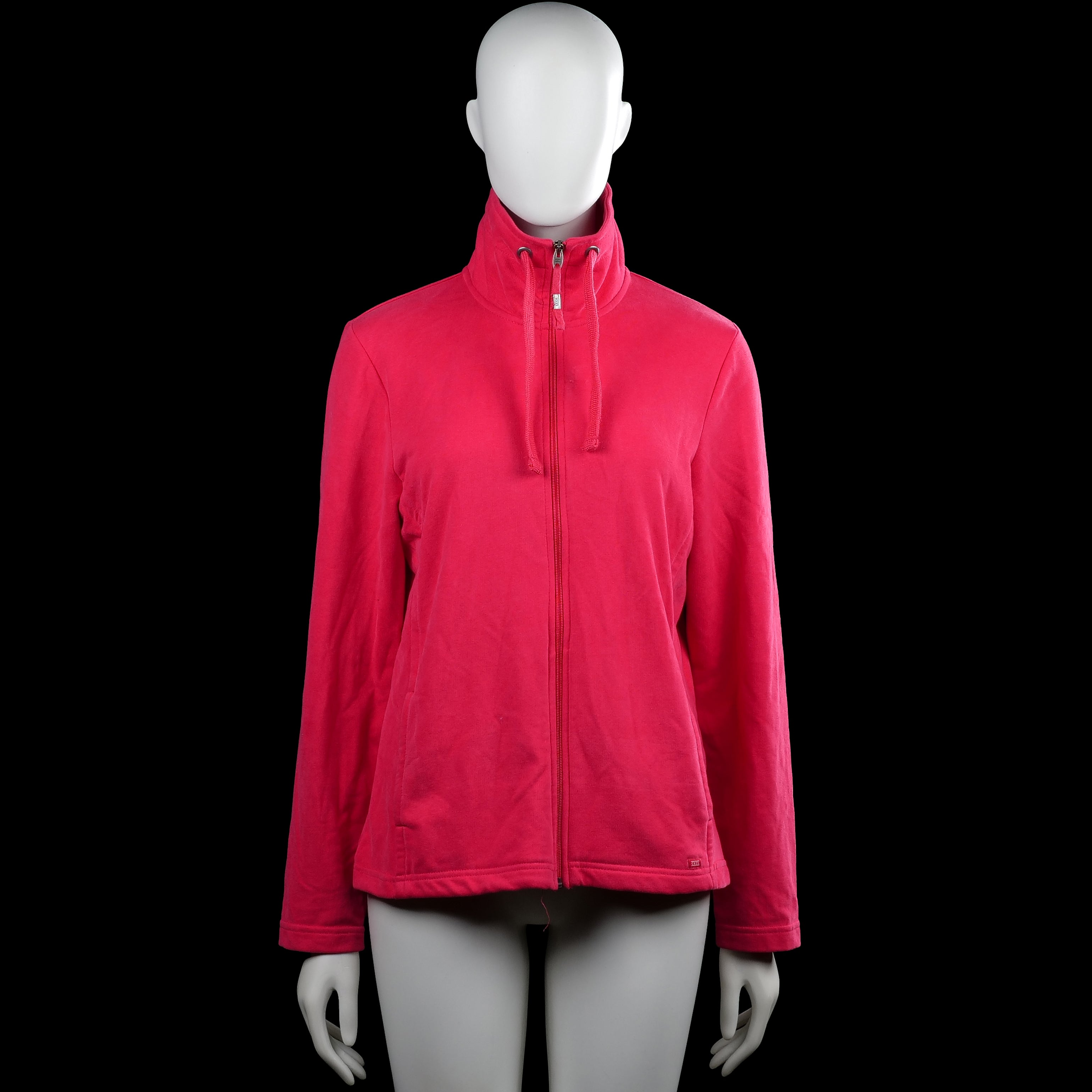 Cecil - Hoodie - Pink - Size M - Pink solid zip-up top with a high neck and drawstrings. Long sleeves with plain cuffs and a straight hem.