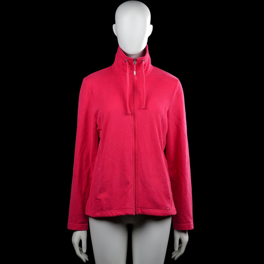 Cecil - Hoodie - Pink - Size M - Pink solid zip-up top with a high neck and drawstrings. Long sleeves with plain cuffs and a straight hem.