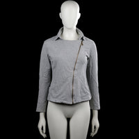 True spirit - Sweatshirt - Gray - Size M - Gray solid long-sleeve jacket with a classic collar and an asymmetrical front zip closure. Features front pockets, plain cuffs, and a straight hem.