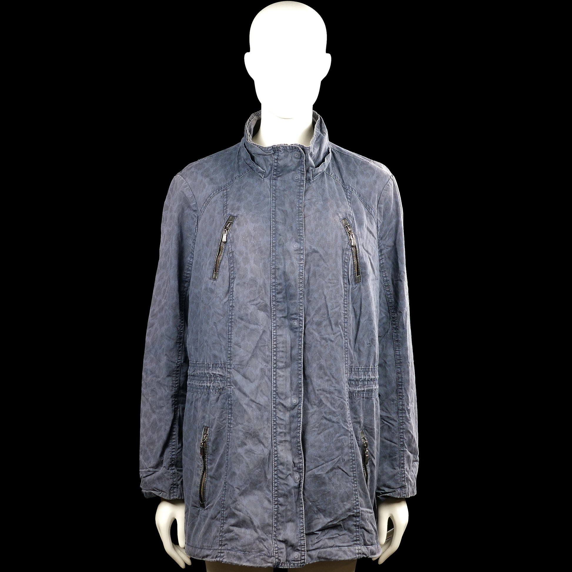 Bonita - Parka - Gray - Size 44 - Gray solid long-sleeve jacket with a high neck and a concealed front zipper closure. Features zippered pockets and plain cuffs with a curved hem.