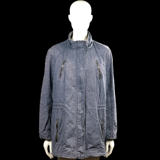 Bonita - Parka - Gray - Size 44 - Gray solid long-sleeve jacket with a high neck and a concealed front zipper closure. Features zippered pockets and plain cuffs with a curved hem.