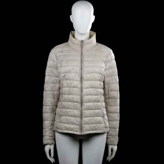 America today - Padded jacket - Beige - Size L - Beige solid quilted jacket with a high neck and a full-length front zip closure. Long sleeves with plain cuffs and a straight hem.