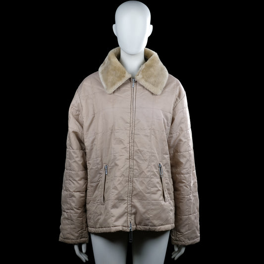 Women - Padded jacket - Beige & Camel - Size XL - Beige quilted jacket with a camel faux-fur classic collar and long sleeves. Features a front zip closure, zip pockets, and a straight hem.