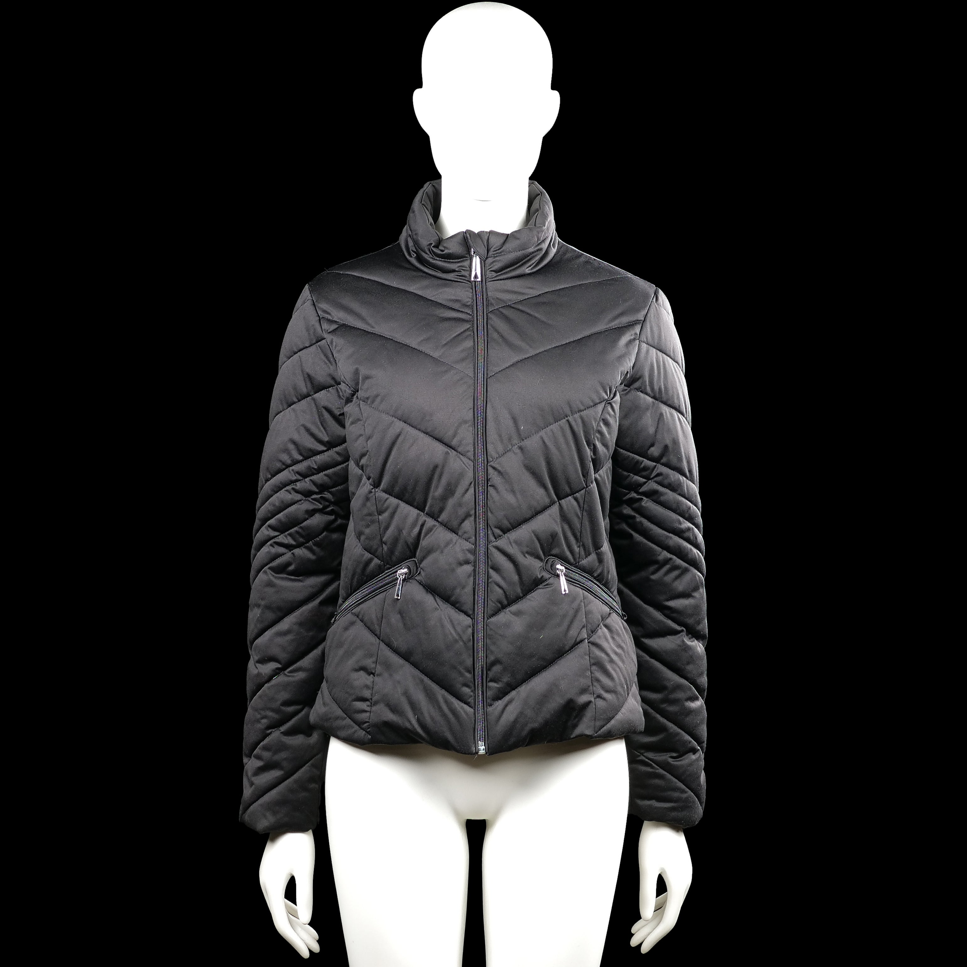 Amisu - Padded jacket - Black - Size 36 - Black solid quilted jacket with a high neck and a full-length front zip closure. Features long sleeves with plain cuffs and angled zip pockets with a straight hem.