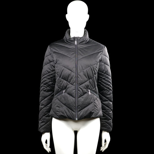 Amisu - Padded jacket - Black - Size 36 - Black solid quilted jacket with a high neck and a full-length front zip closure. Features long sleeves with plain cuffs and angled zip pockets with a straight hem.