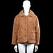 Bisous project - Fur jacket - Camel - Size L - Camel solid jacket with a classic collar and front button closure. Long sleeves with plain cuffs and a straight hem, featuring two front patch pockets.