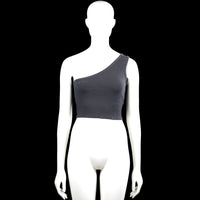 Na-kd - Tank top - Dark Gray - Size XXS - Dark gray solid one-shoulder sleeveless top with a straight hem. Ribbed vertical texture throughout.