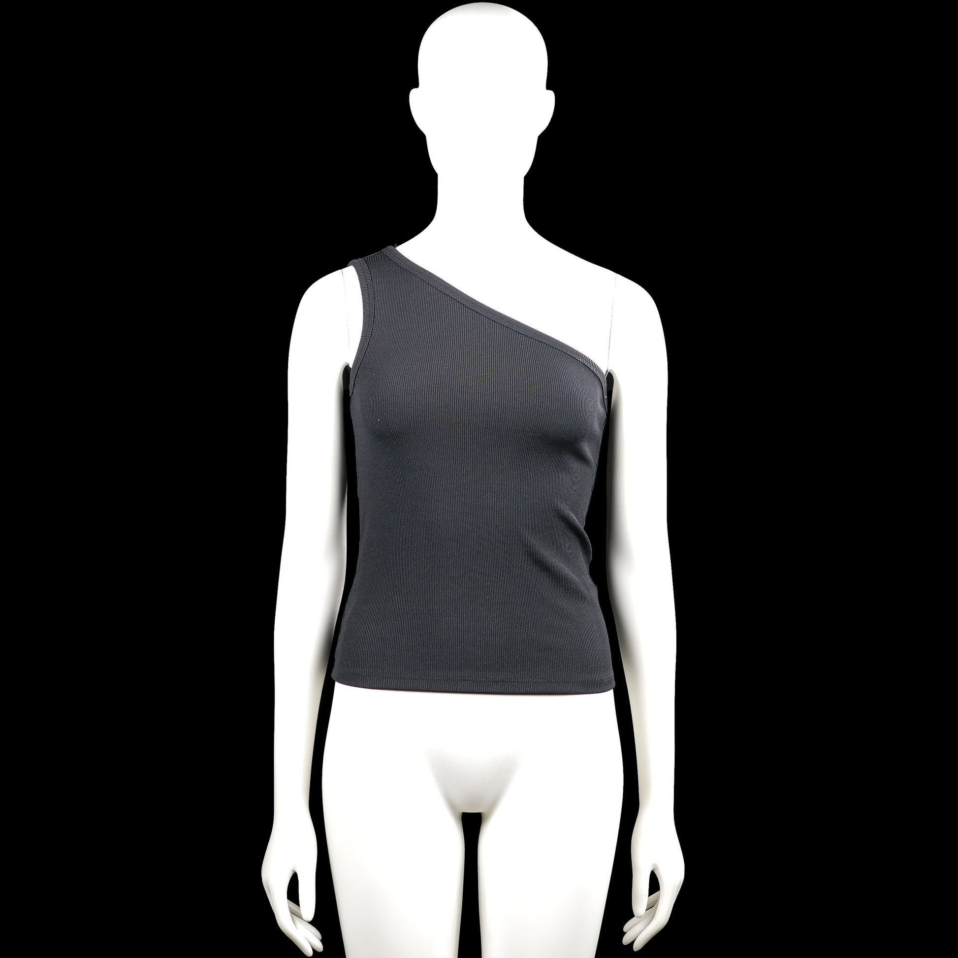 Lindex - Tank top - Charcoal - Size S - Charcoal solid one-shoulder sleeveless top with a straight hem. Features a tie detail at the shoulder.