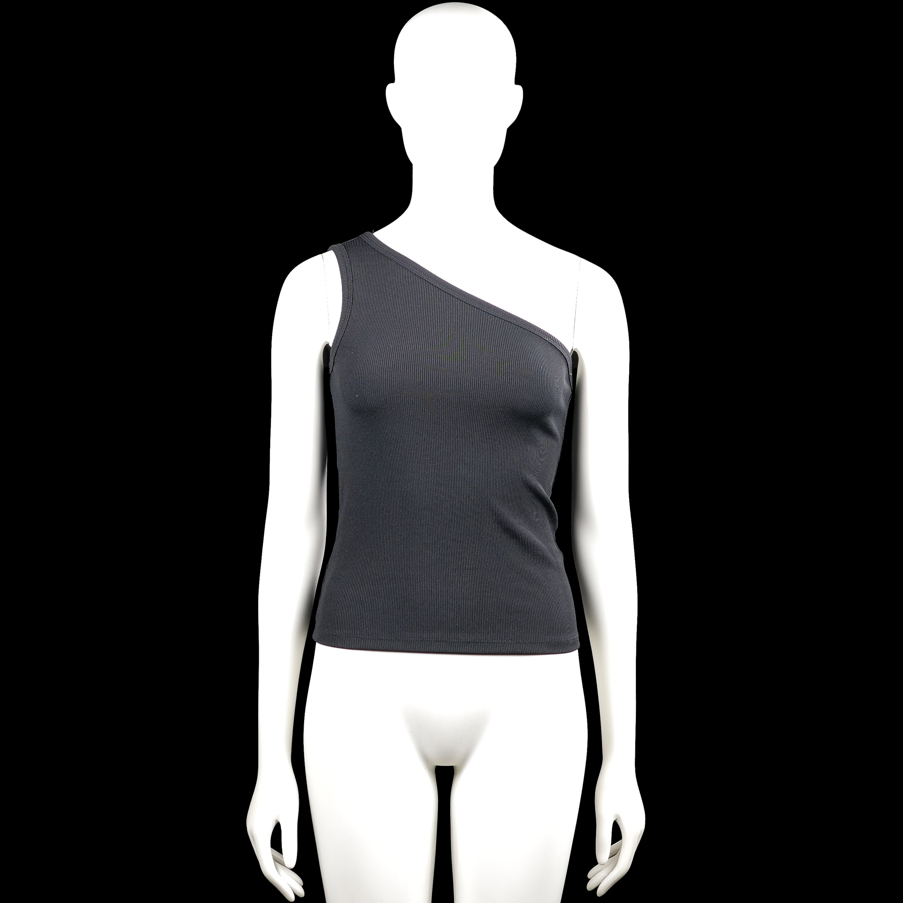 Lindex - Tank top - Charcoal - Size S - Charcoal solid one-shoulder sleeveless top with a straight hem. Features a tie detail at the shoulder.
