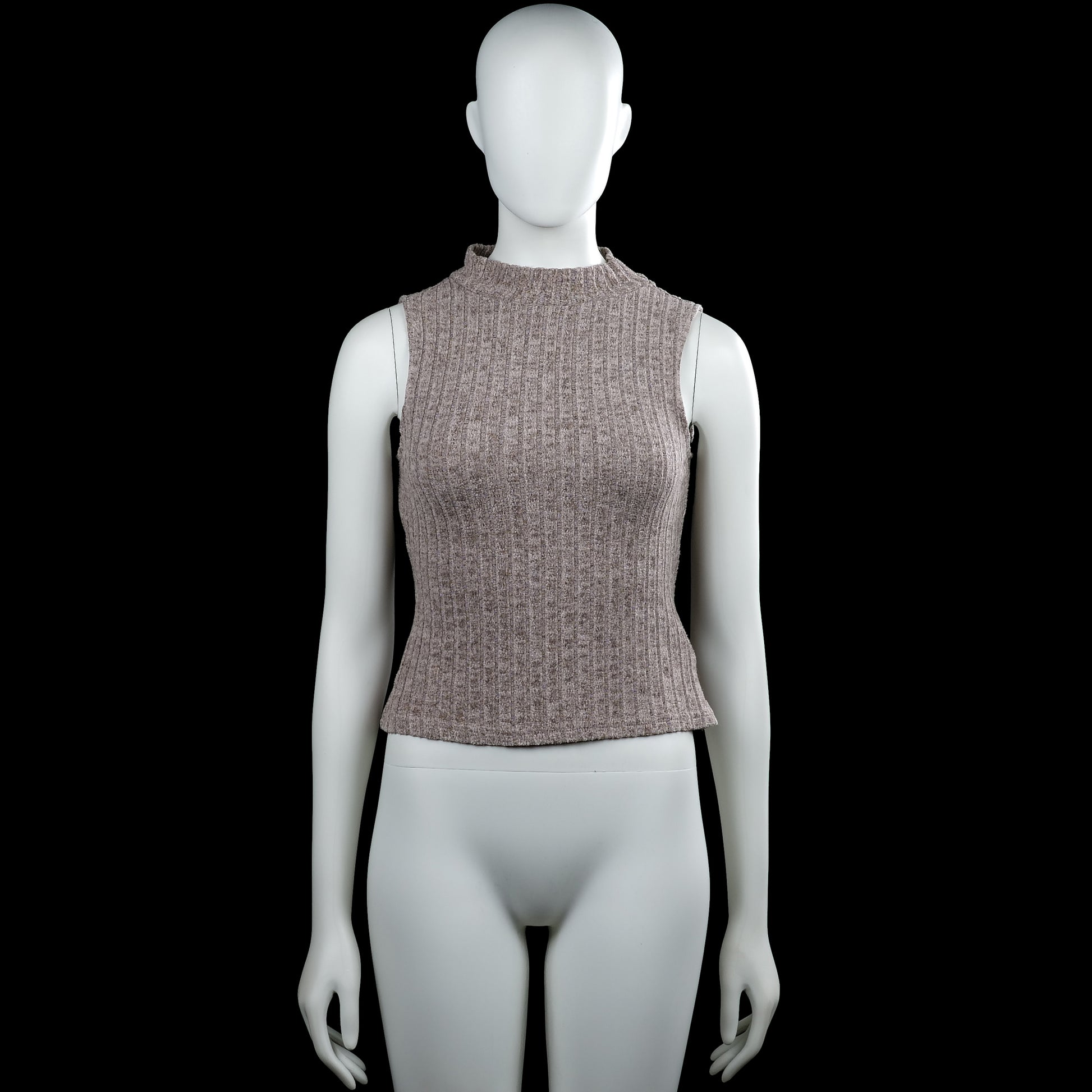 Shein - Tank top - Taupe - Size S - Taupe sleeveless ribbed top with a mock neck. Straight hem with plain armholes.