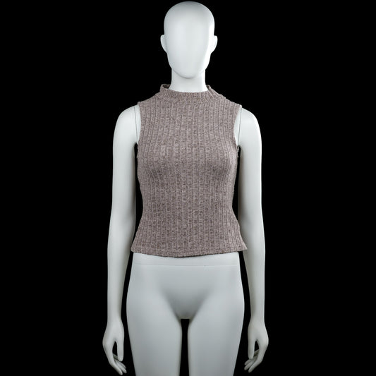 Shein - Tank top - Taupe - Size S - Taupe sleeveless ribbed top with a mock neck. Straight hem with plain armholes.
