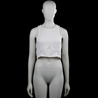 Gina Tricot - Tank top - White - Size M - White solid sleeveless crop top with a round neck and straight hem. Features a curved seam across the front and side ties.