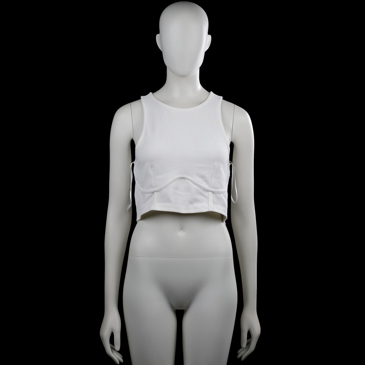 Gina Tricot - Tank top - White - Size M - White solid sleeveless crop top with a round neck and straight hem. Features a curved seam across the front and side ties.