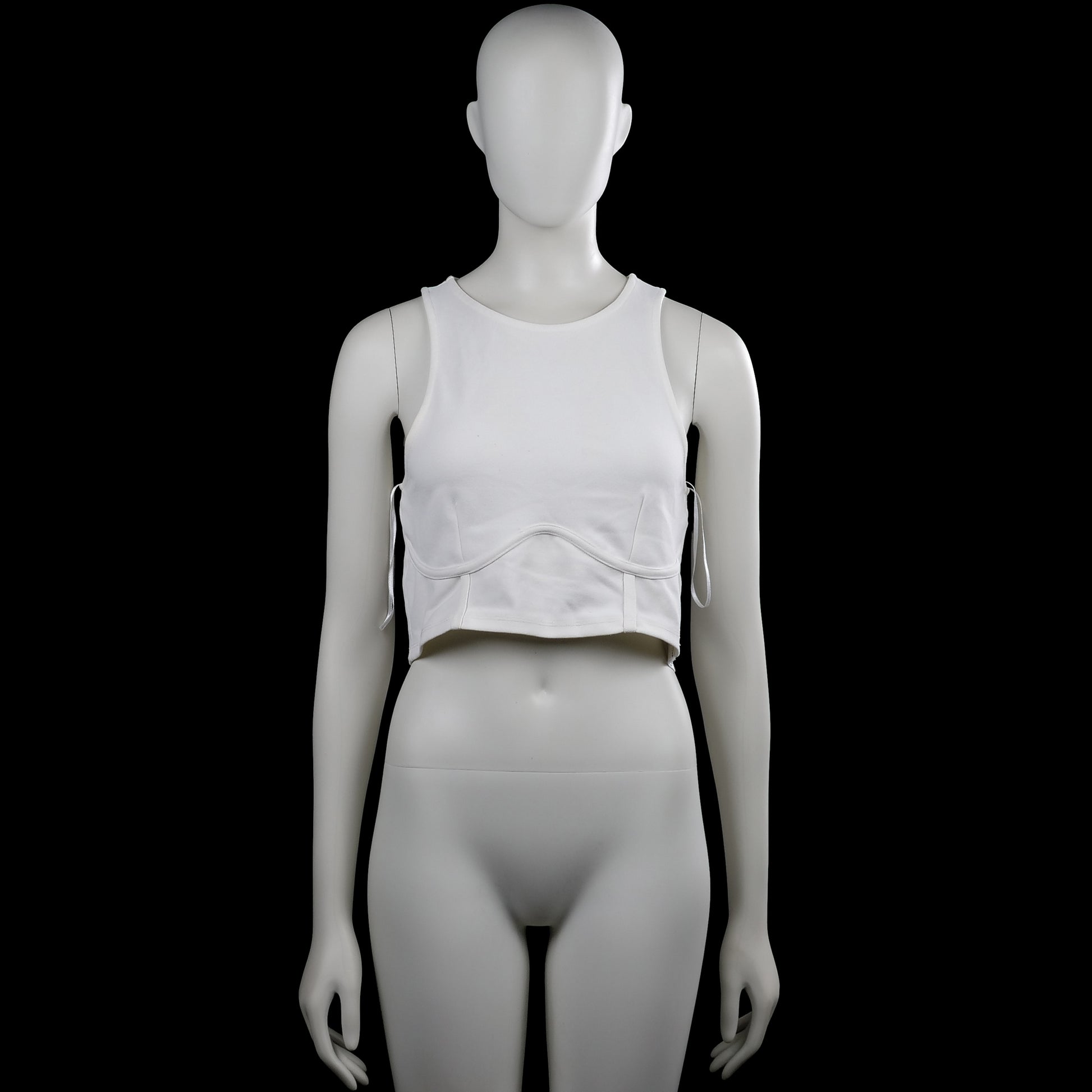 Gina Tricot - Tank top - White - Size M - White solid sleeveless crop top with a round neck and straight hem. Features a curved seam across the front and side ties.