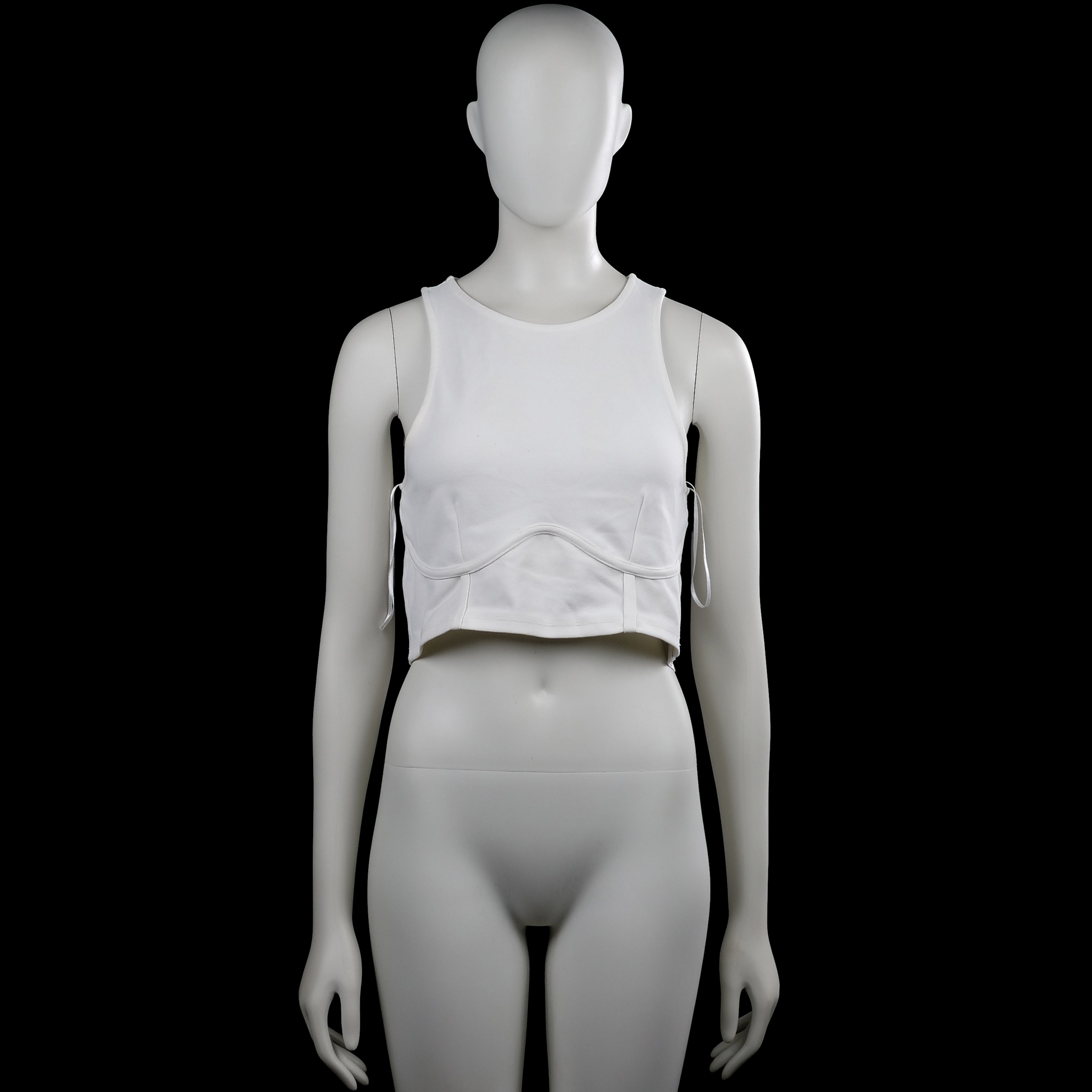 Gina Tricot - Tank top - White - Size M - White solid sleeveless crop top with a round neck and straight hem. Features a curved seam across the front and side ties.