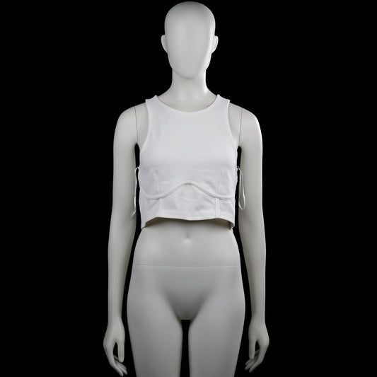 Gina Tricot - Tank top - White - Size M - White solid sleeveless crop top with a round neck and straight hem. Features a curved seam across the front and side ties.