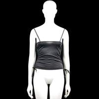 Shein - Tank top - Black - Size XS - Black solid camisole top with a squared neckline and thin shoulder straps. Features ruched side seams with tie details and a straight hem.